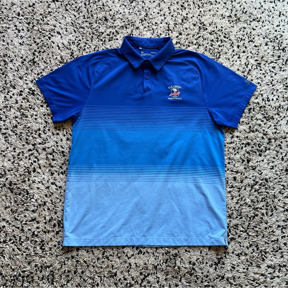 Under Armour Golf Blue Polo Shirt U.S. Open Pebble Beach Logo HeatGear Large